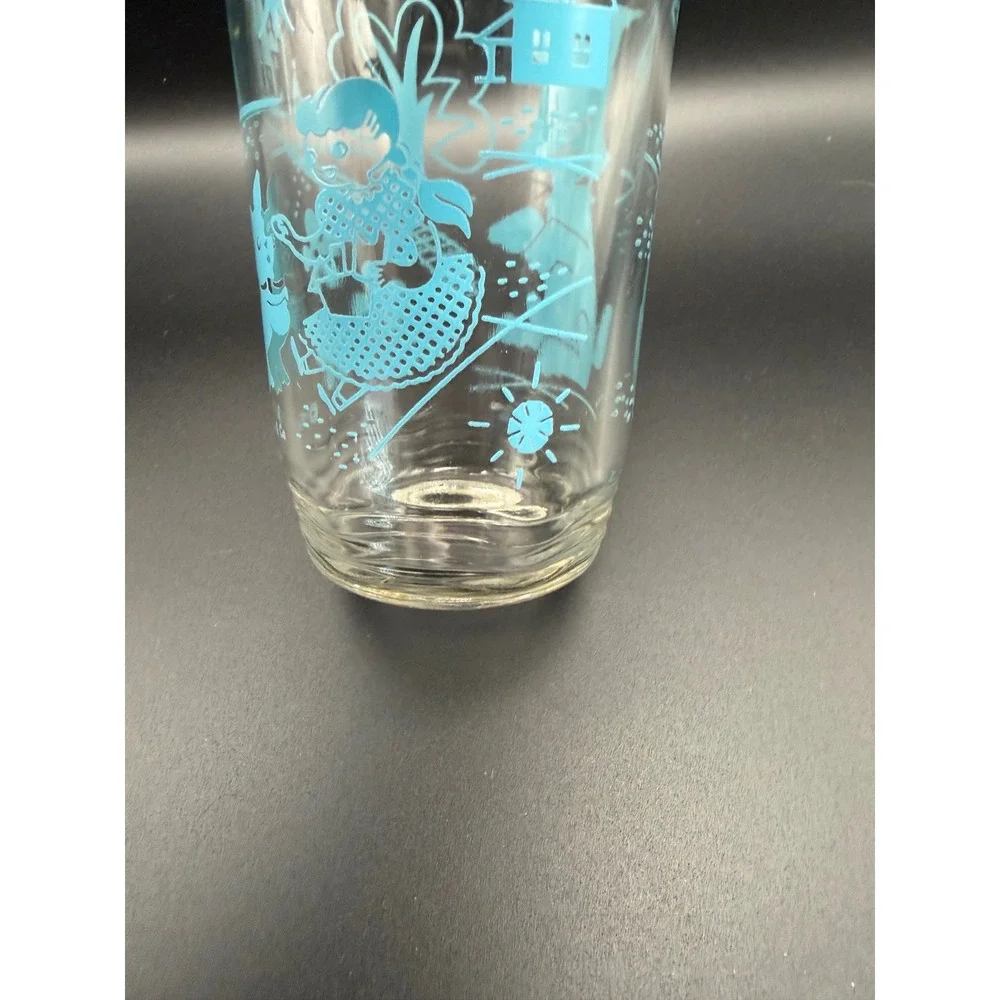 Vintage Wizard of Oz‎ Toto Teal Blue Glass Tumbler Wavy Bottom S&Co